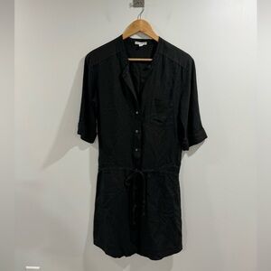 James Perse Black Button-Front Drawstring Shirt Dress